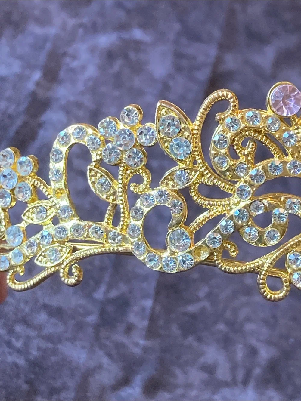 Gold Tone and Pink Crystal Tiara Crown - Elegant Women's Accessory
